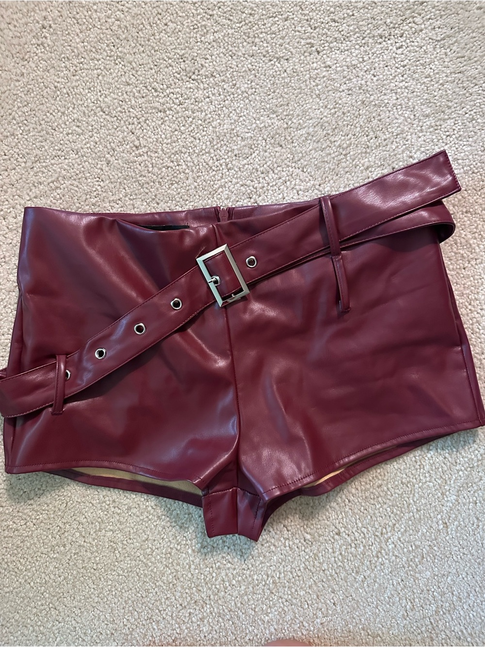 EGO Burgundy Faux Leather Micro Shorts
